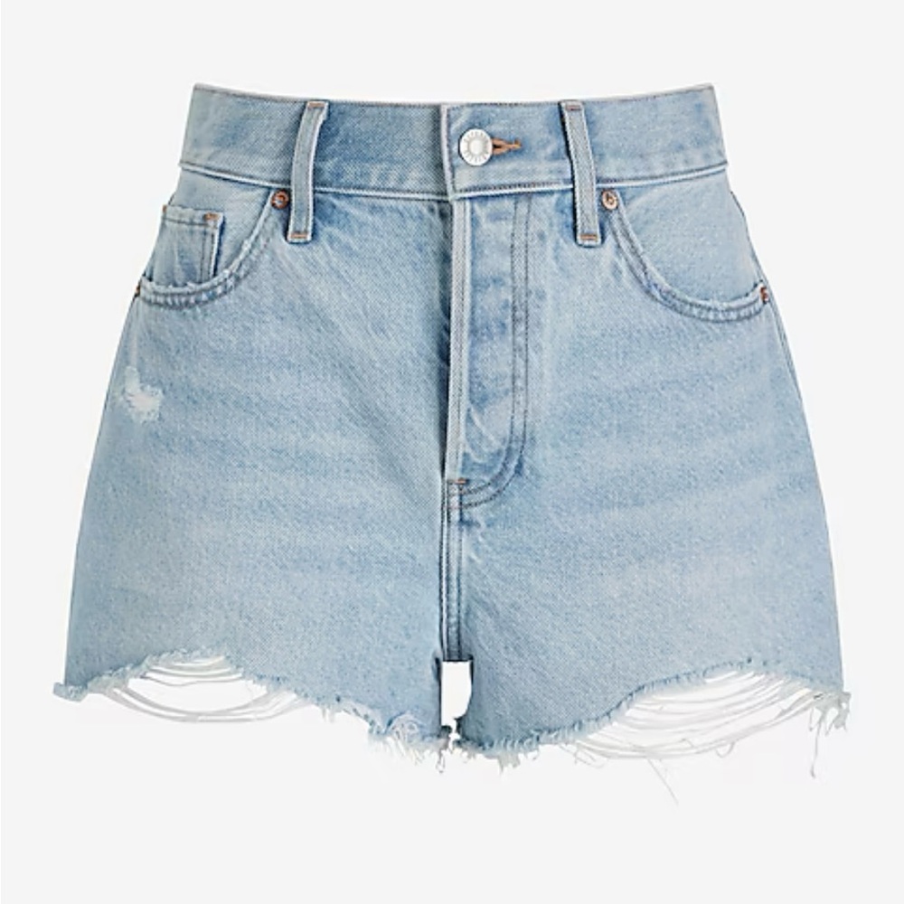 Express High Waisted Distressed Raw Hem Jean Shorts